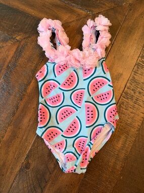 Blue and Pink Watermelon Print One-Piece Swimsuit